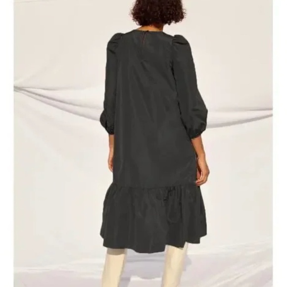 Aritzia Wilfred Sedona Black Taffeta Ruffle Midi Dress Puff Sleeves Size M NWT - Picture 2 of 10